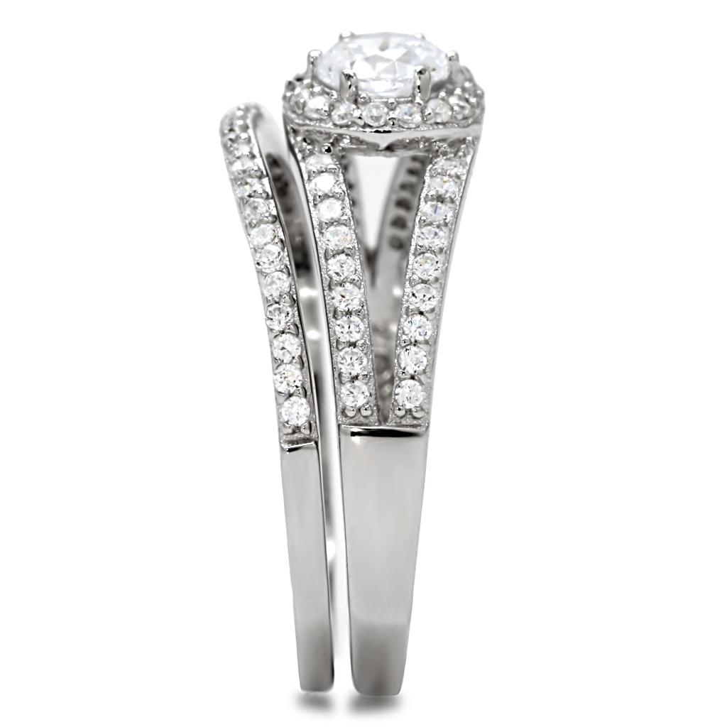 Rhodium 925 Sterling Silver Ring with AAA Grade CZ  in Clear