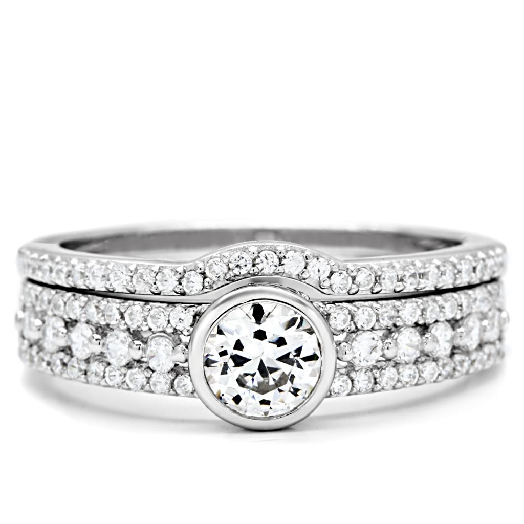 Rhodium 925 Sterling Silver Ring with AAA Grade CZ  in Clear