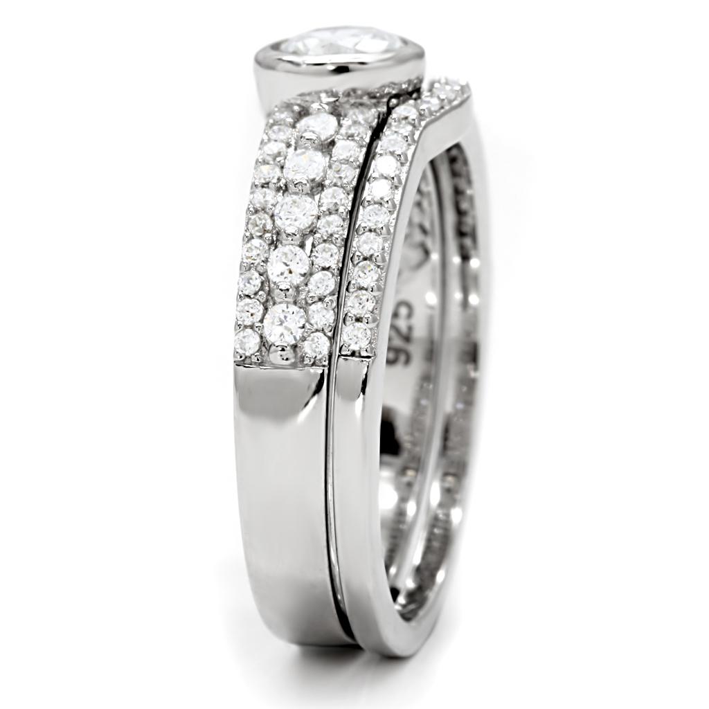 Rhodium 925 Sterling Silver Ring with AAA Grade CZ  in Clear