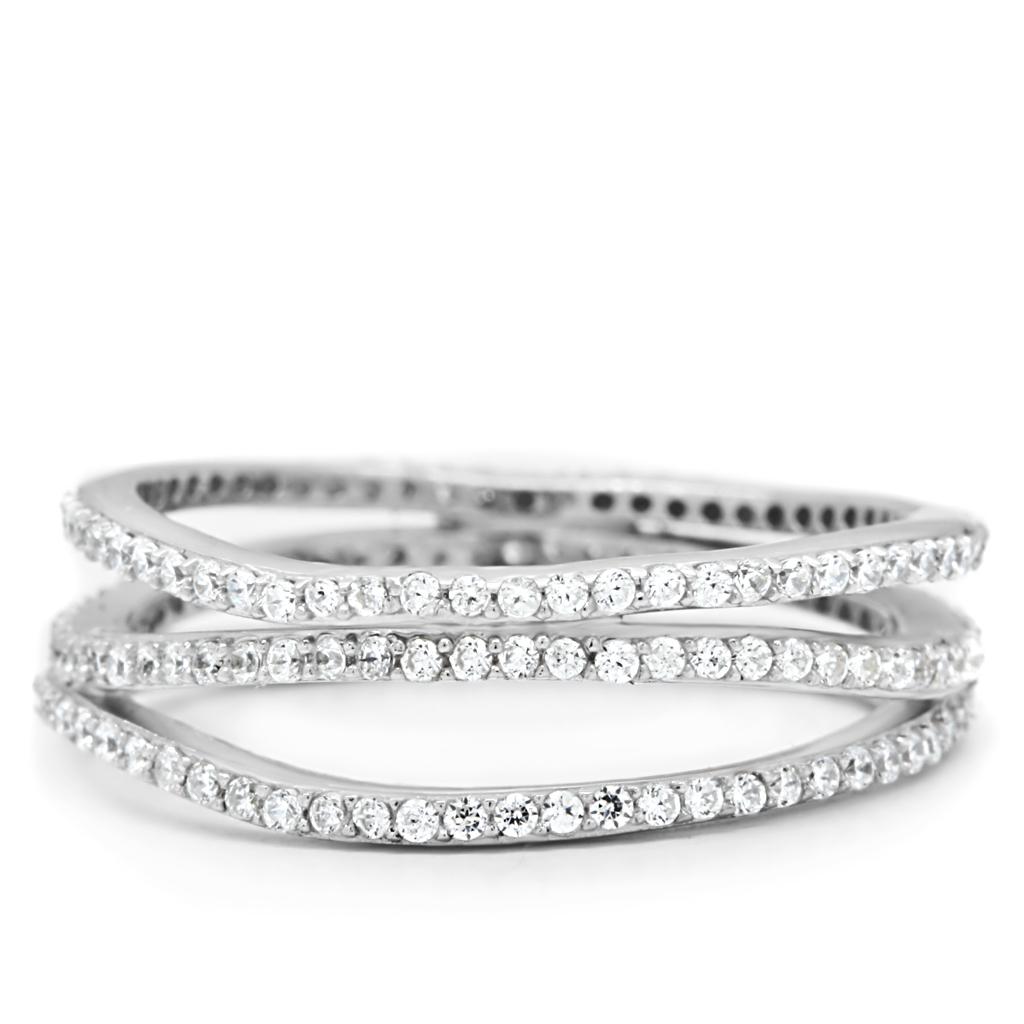 Rhodium 925 Sterling Silver Ring with AAA Grade CZ  in Clear