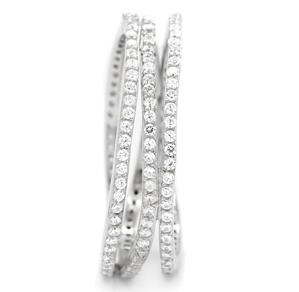 Rhodium 925 Sterling Silver Ring with AAA Grade CZ  in Clear