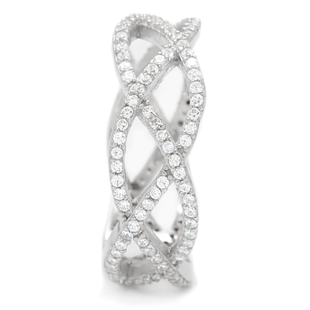 Rhodium 925 Sterling Silver Ring with AAA Grade CZ  in Clear
