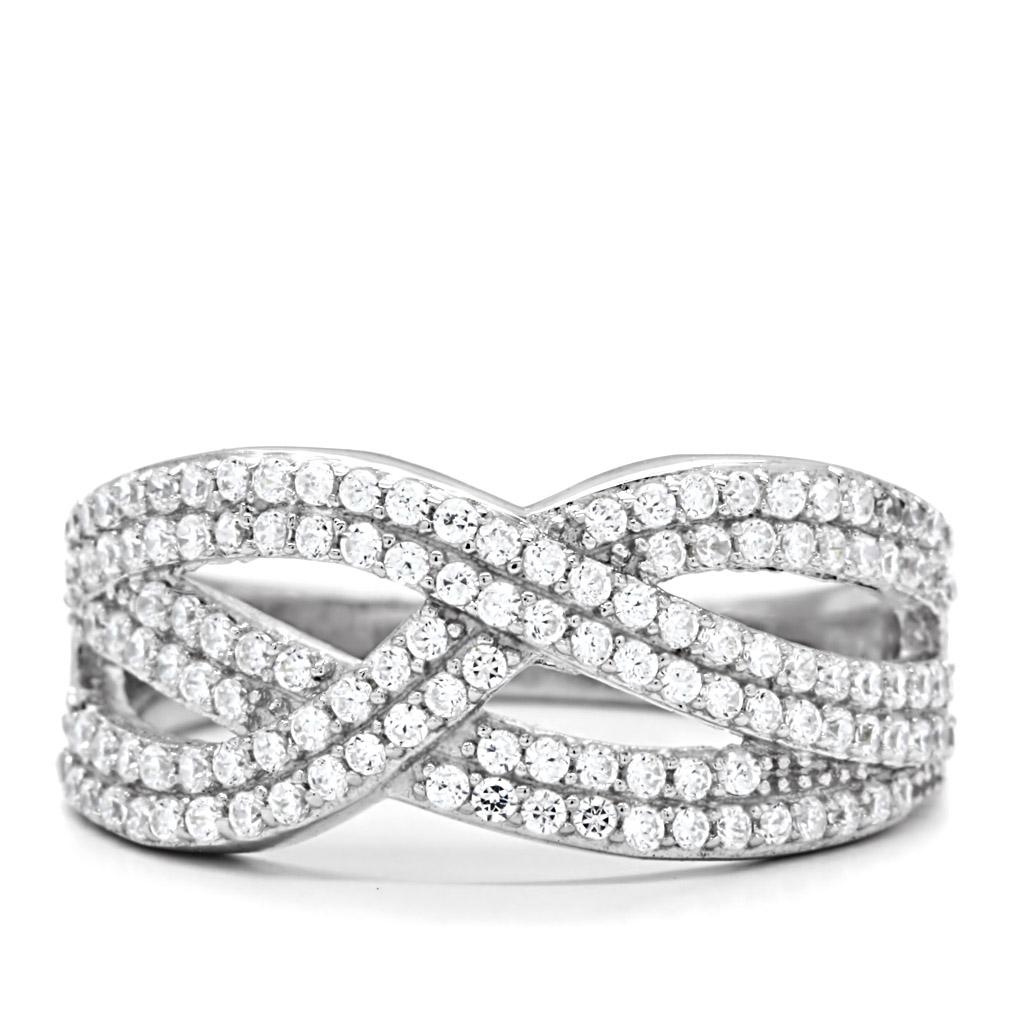 Rhodium 925 Sterling Silver Ring with AAA Grade CZ  in Clear