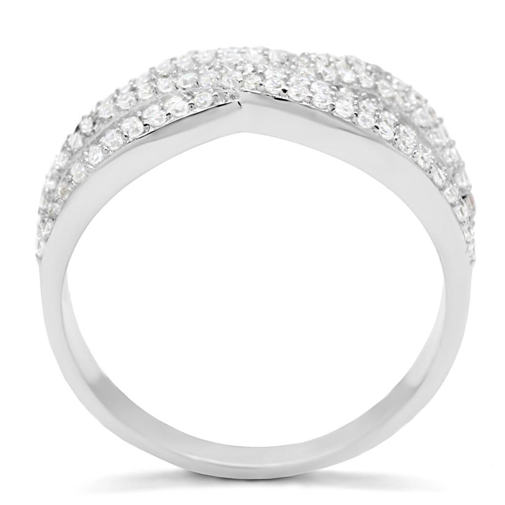 Rhodium 925 Sterling Silver Ring with AAA Grade CZ  in Clear