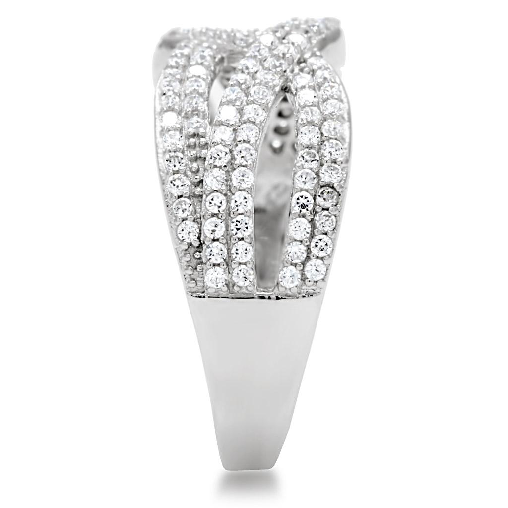 Rhodium 925 Sterling Silver Ring with AAA Grade CZ  in Clear