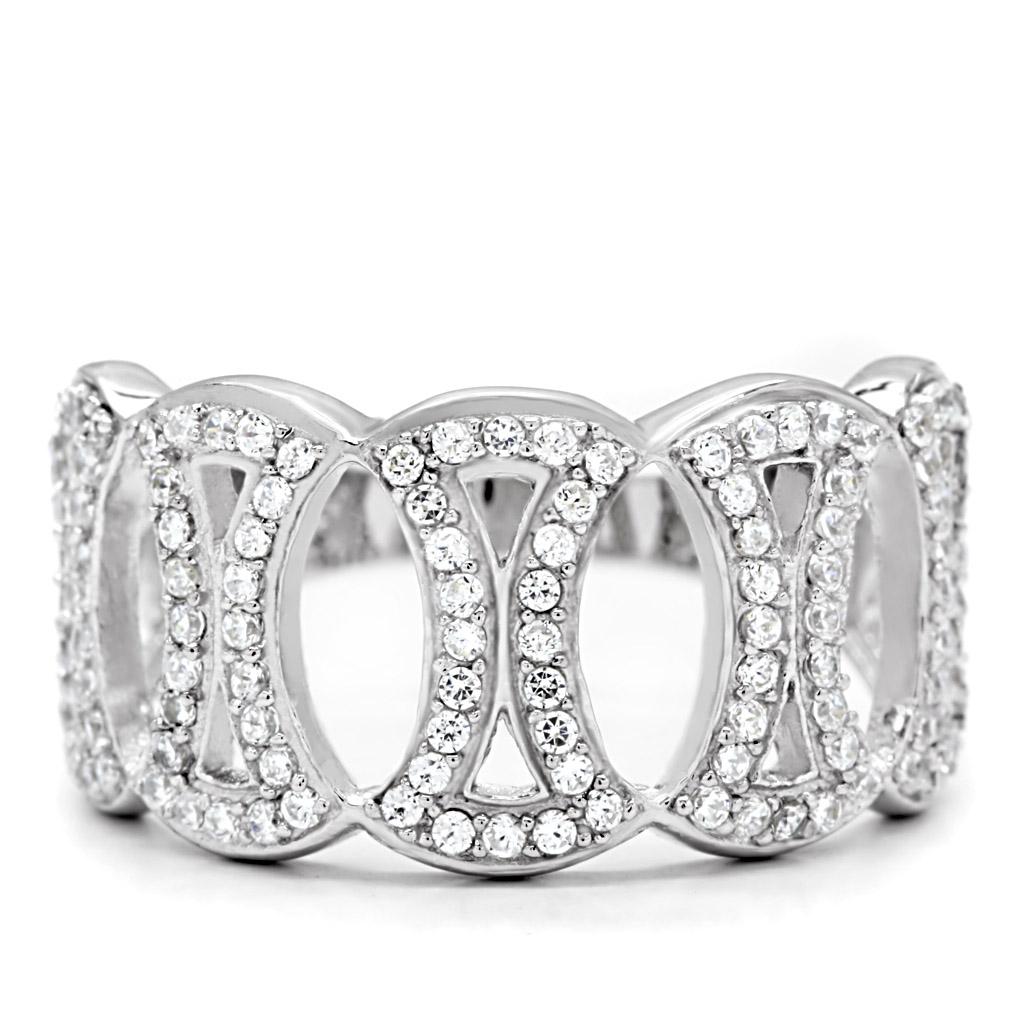 Rhodium 925 Sterling Silver Ring with AAA Grade CZ  in Clear