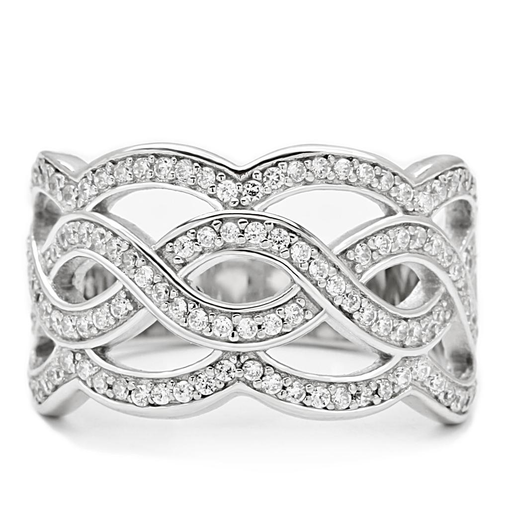 Rhodium 925 Sterling Silver Ring with AAA Grade CZ  in Clear