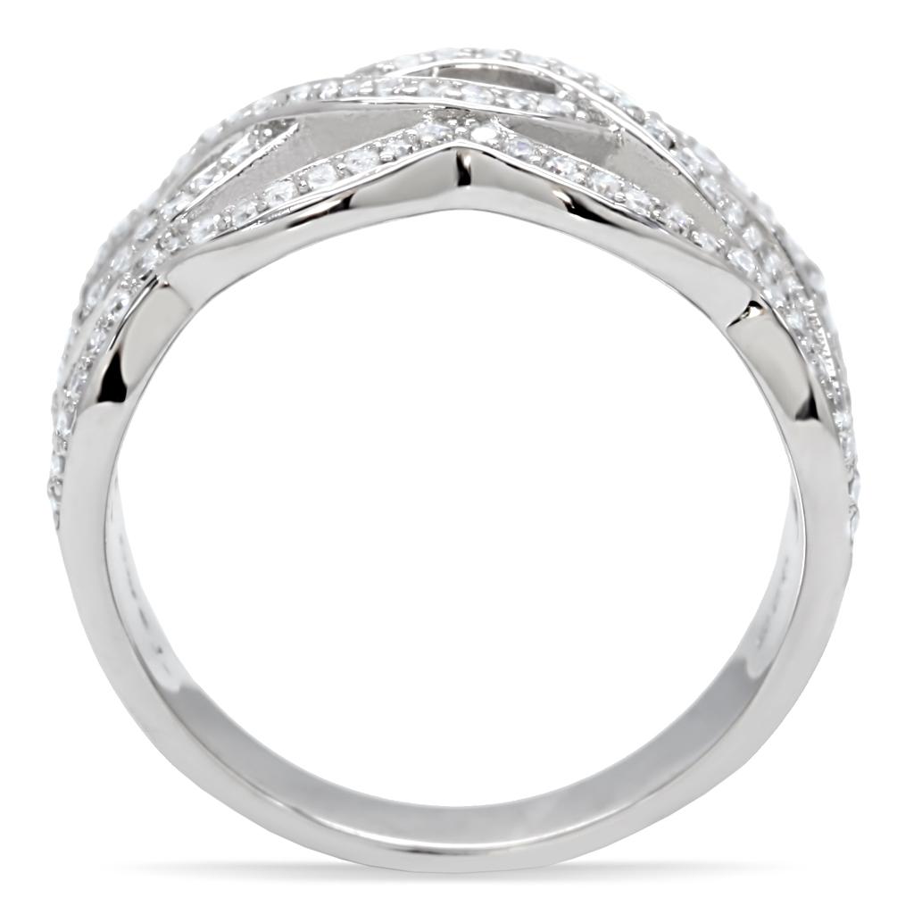 Rhodium 925 Sterling Silver Ring with AAA Grade CZ  in Clear