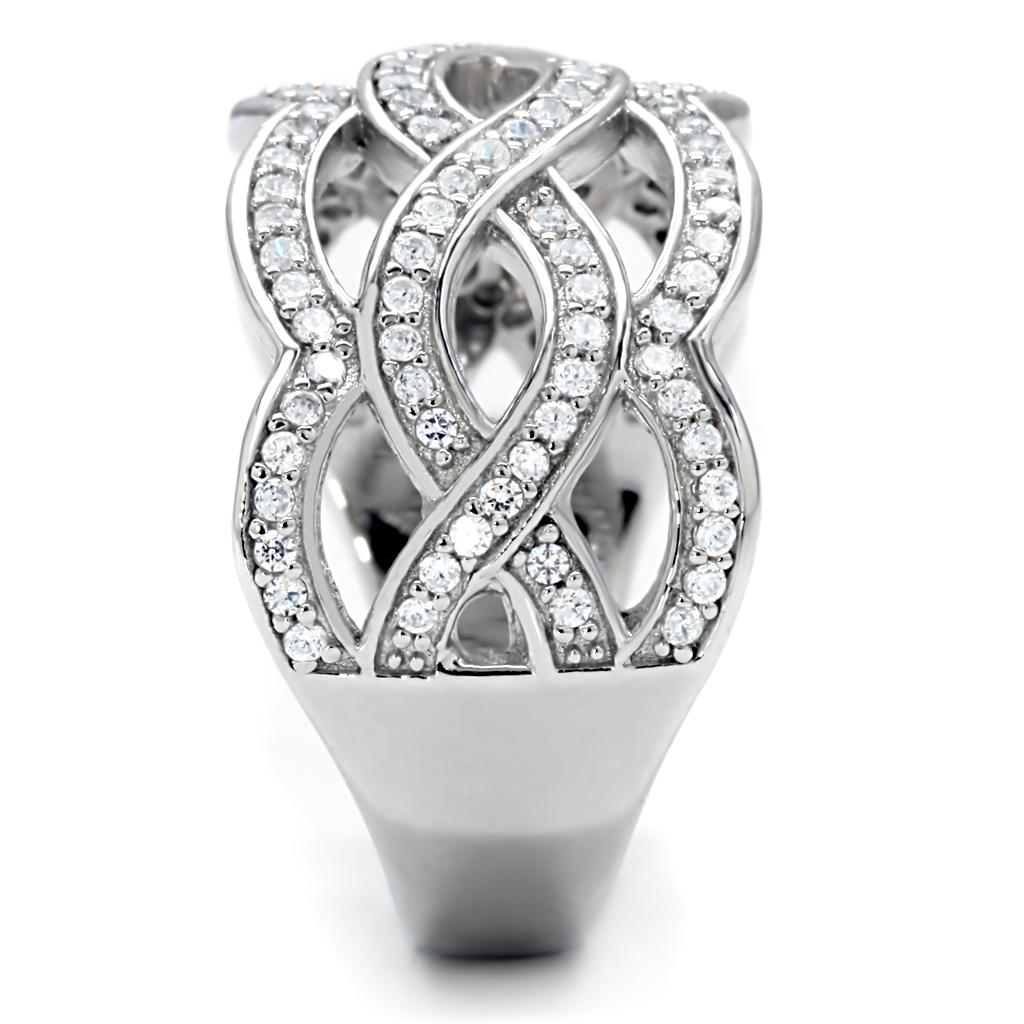 Rhodium 925 Sterling Silver Ring with AAA Grade CZ  in Clear