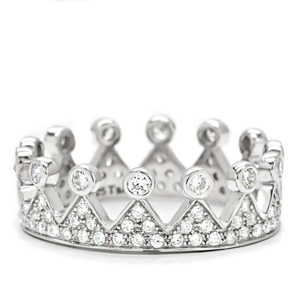 Rhodium 925 Sterling Silver Ring with AAA Grade CZ  in Clear