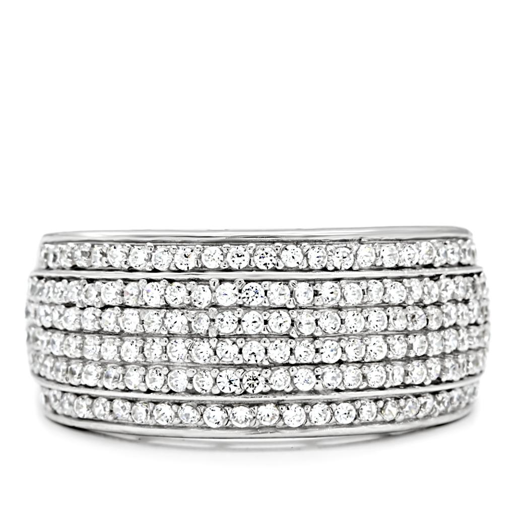Rhodium 925 Sterling Silver Ring with AAA Grade CZ  in Clear