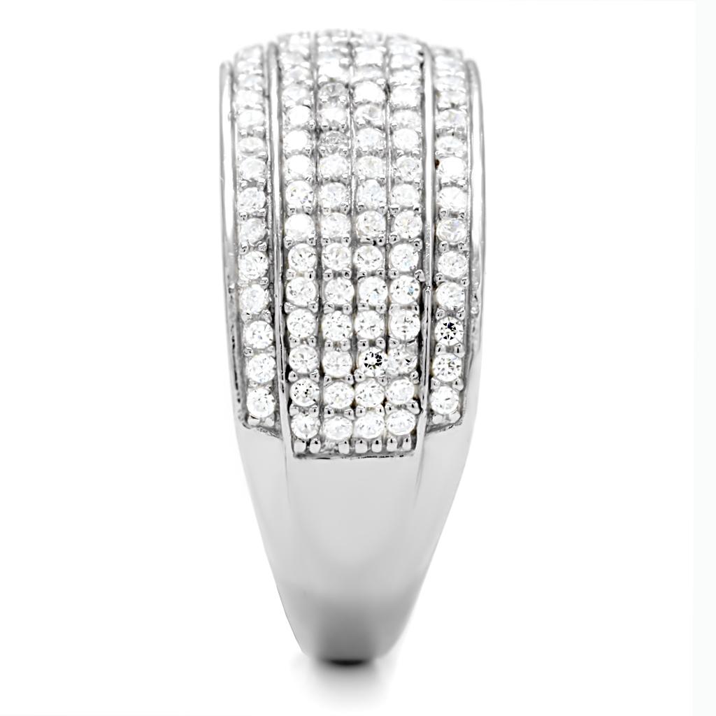 Rhodium 925 Sterling Silver Ring with AAA Grade CZ  in Clear