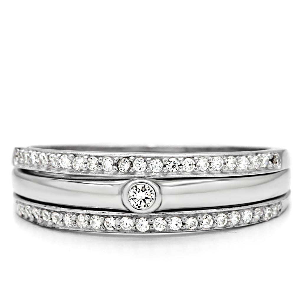 Rhodium 925 Sterling Silver Ring with AAA Grade CZ  in Clear