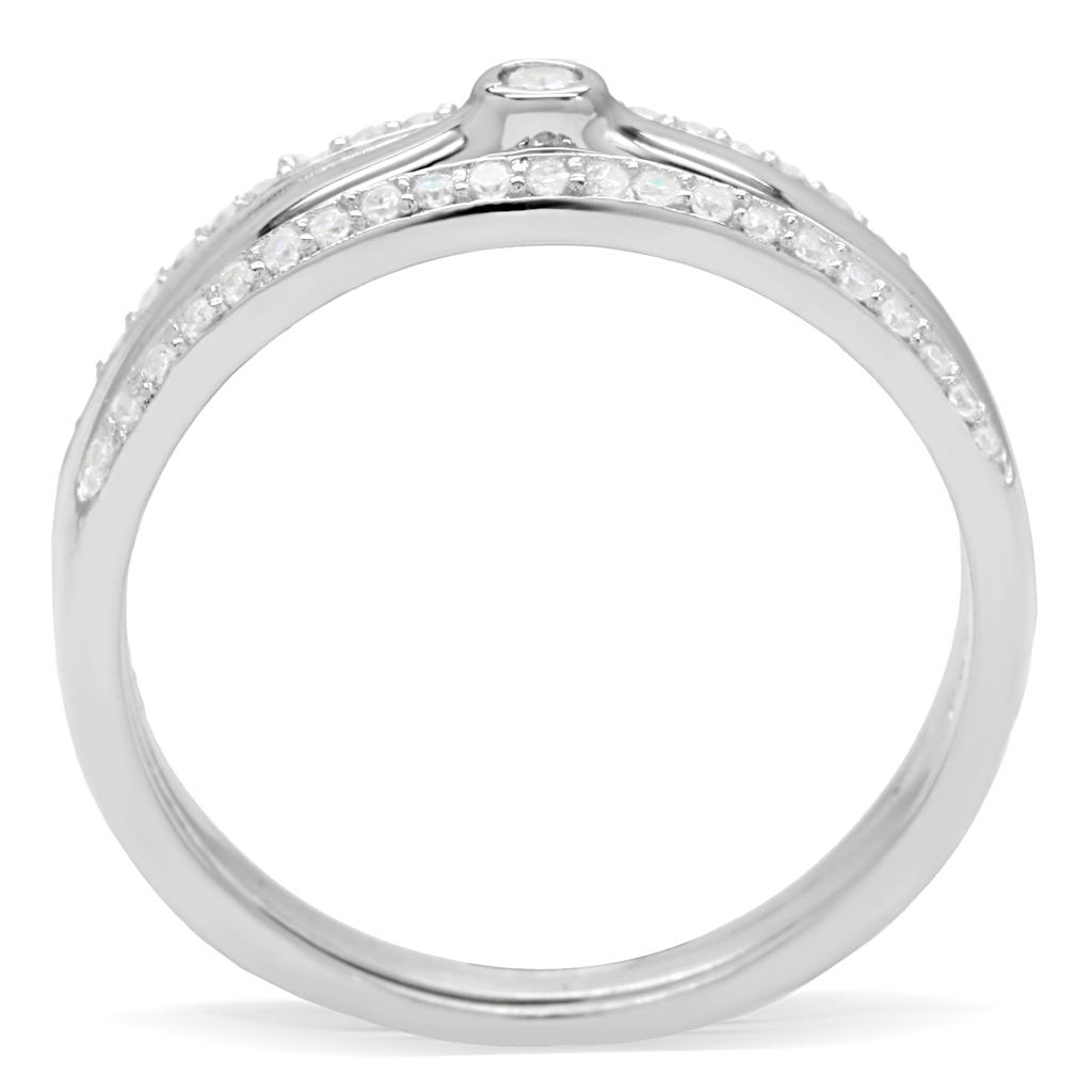 Rhodium 925 Sterling Silver Ring with AAA Grade CZ  in Clear