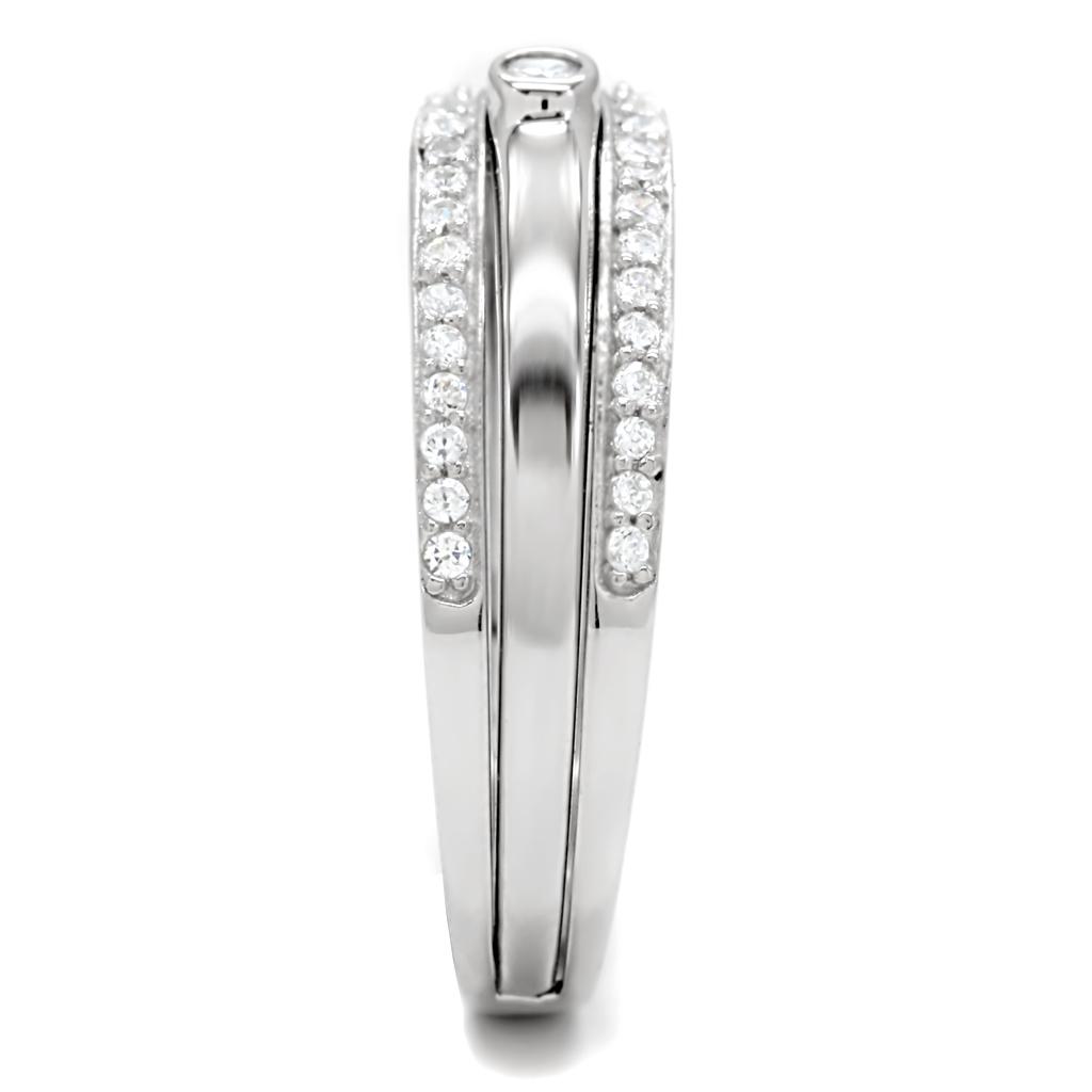 Rhodium 925 Sterling Silver Ring with AAA Grade CZ  in Clear