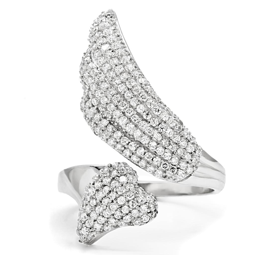 Rhodium 925 Sterling Silver Ring with AAA Grade CZ  in Clear