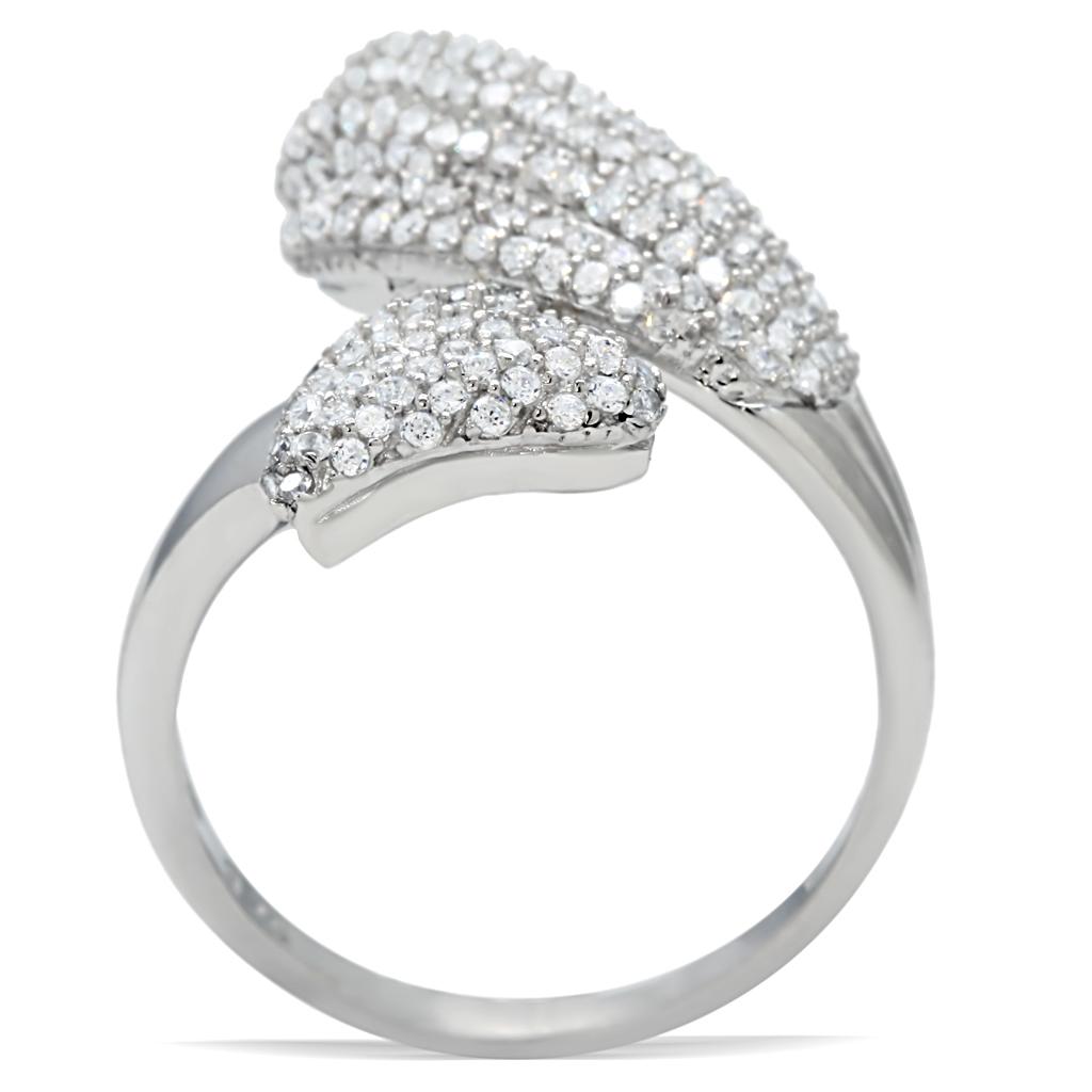 Rhodium 925 Sterling Silver Ring with AAA Grade CZ  in Clear