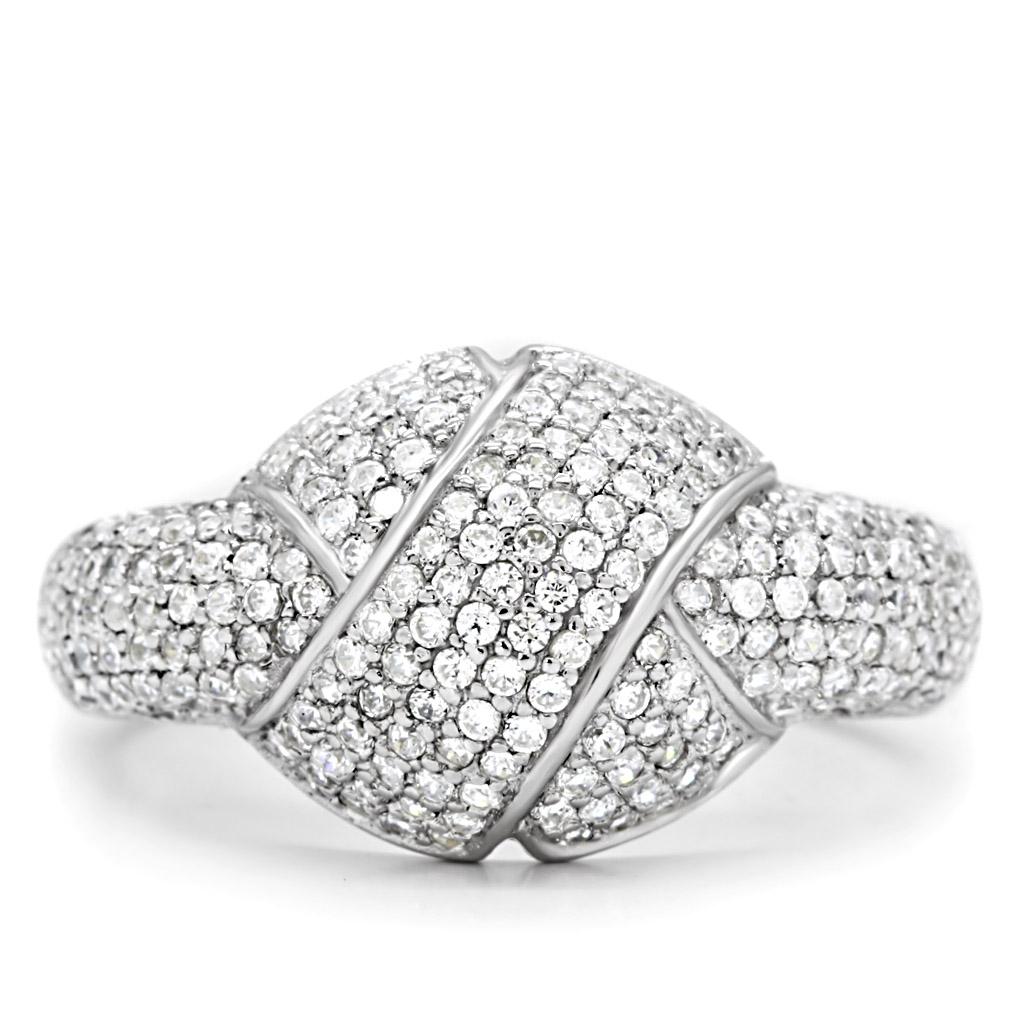 Rhodium 925 Sterling Silver Ring with AAA Grade CZ  in Clear