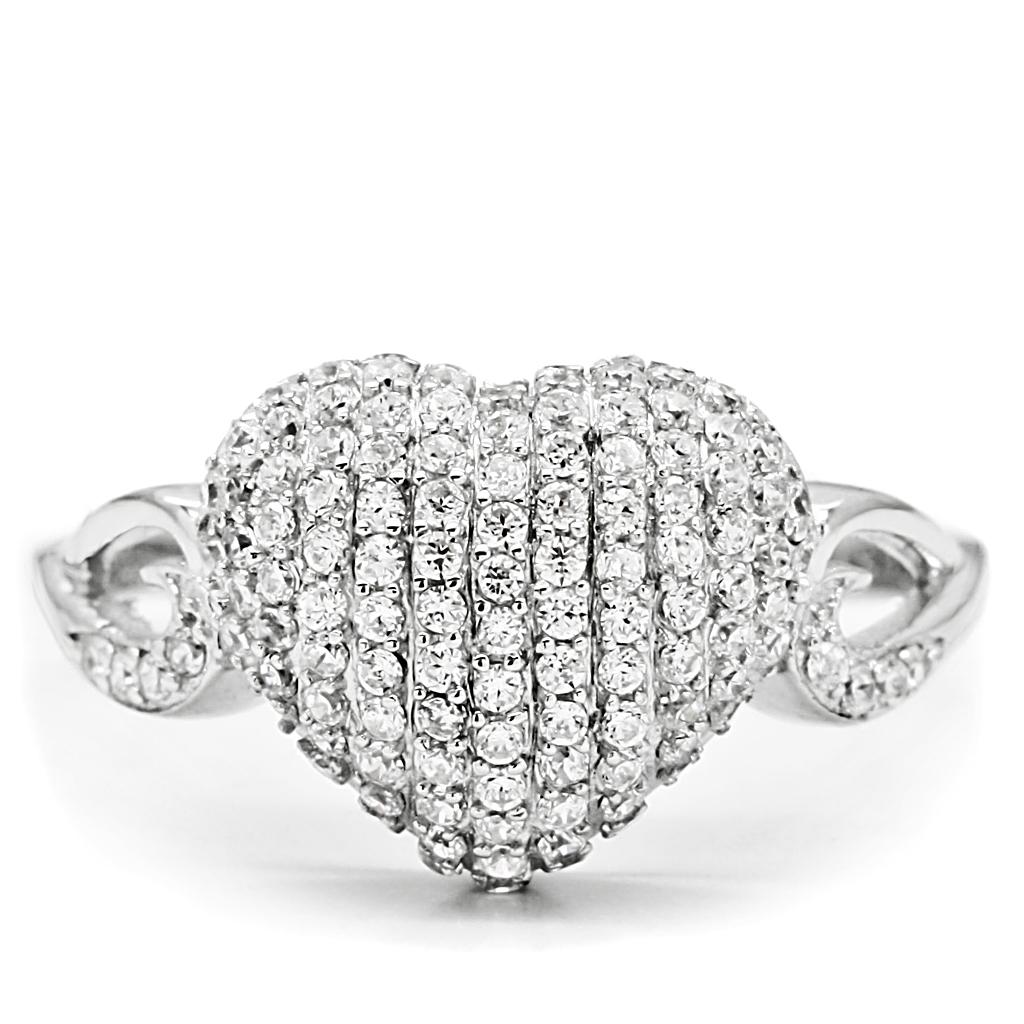 Rhodium 925 Sterling Silver Ring with AAA Grade CZ  in Clear