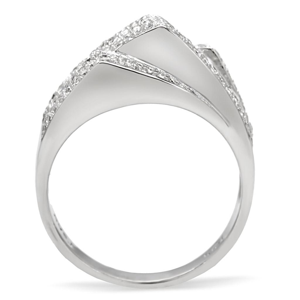 Rhodium 925 Sterling Silver Ring with AAA Grade CZ  in Clear