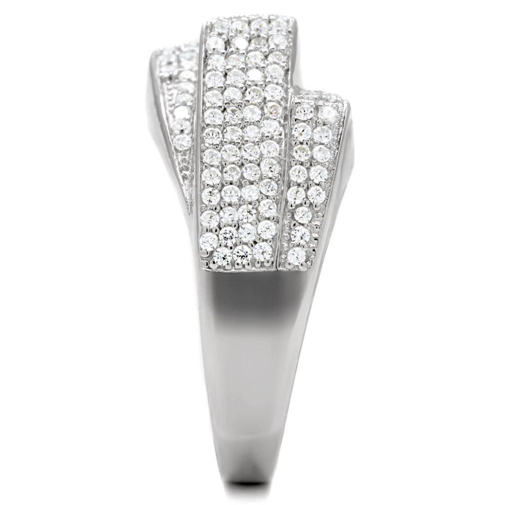 Rhodium 925 Sterling Silver Ring with AAA Grade CZ  in Clear