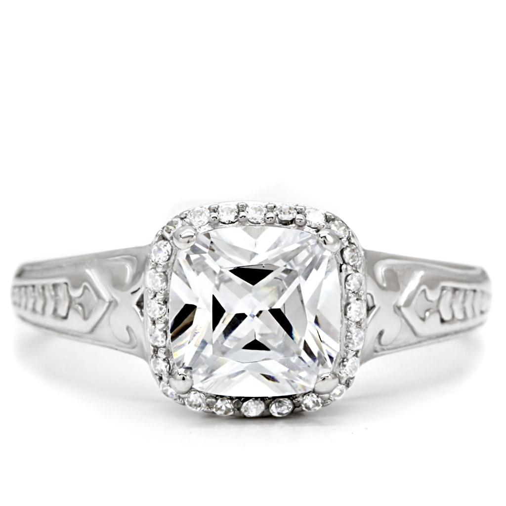 Rhodium 925 Sterling Silver Ring with AAA Grade CZ  in Clear