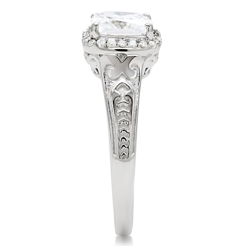 Rhodium 925 Sterling Silver Ring with AAA Grade CZ  in Clear