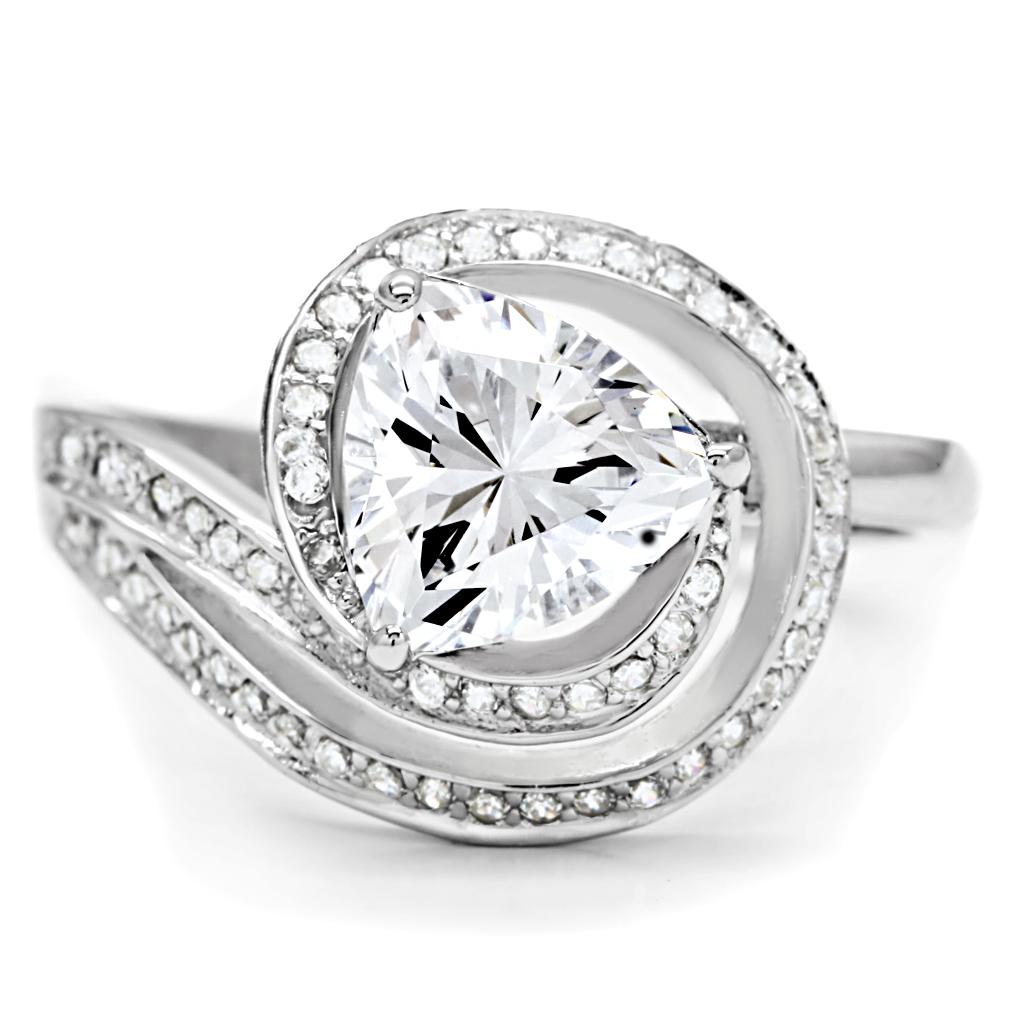 Rhodium 925 Sterling Silver Ring with AAA Grade CZ  in Clear