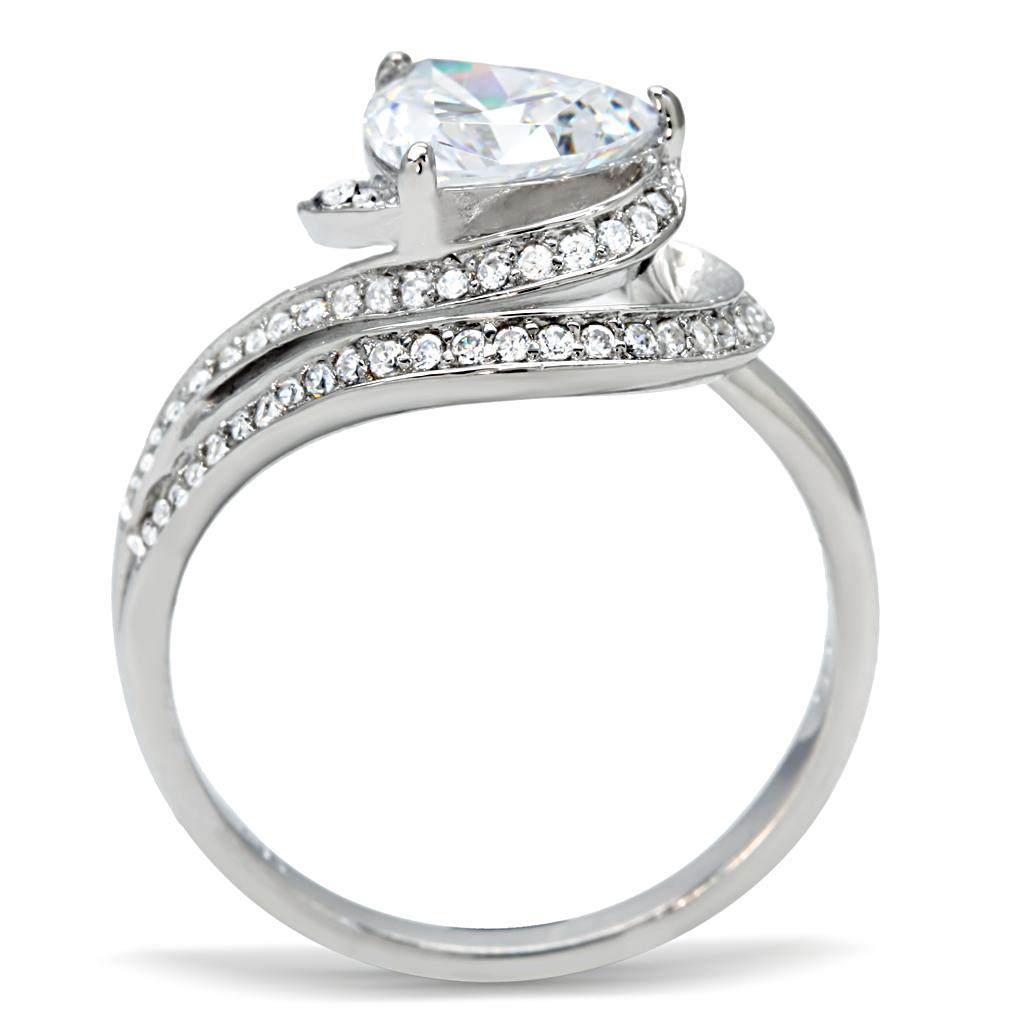 Rhodium 925 Sterling Silver Ring with AAA Grade CZ  in Clear