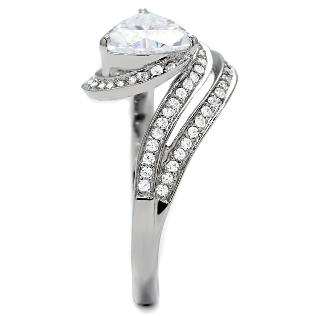 Rhodium 925 Sterling Silver Ring with AAA Grade CZ  in Clear