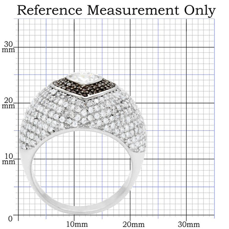 Rhodium + Ruthenium 925 Sterling Silver Ring with AAA Grade CZ  in Brown