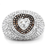 Rhodium + Ruthenium 925 Sterling Silver Ring with AAA Grade CZ  in Brown