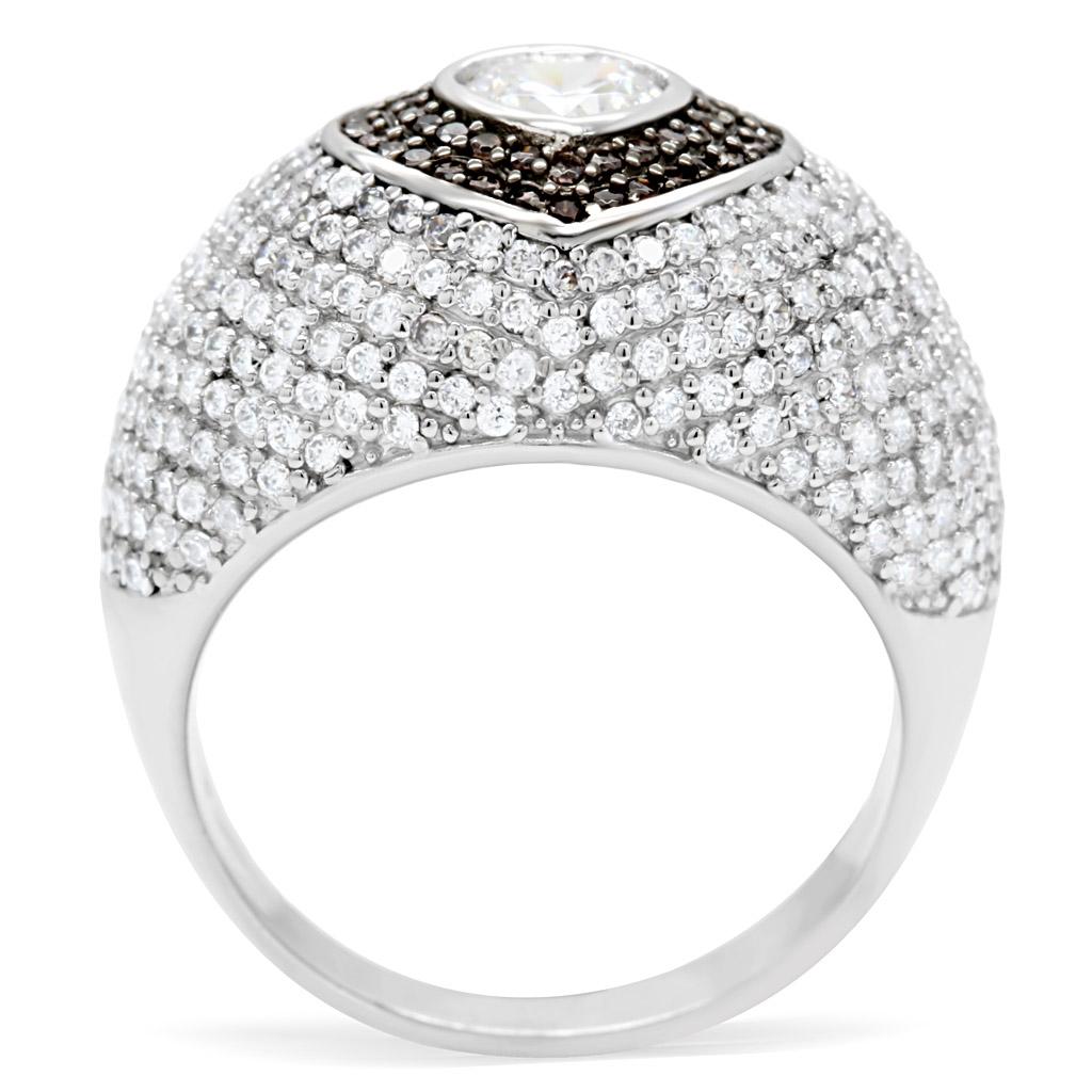 Rhodium + Ruthenium 925 Sterling Silver Ring with AAA Grade CZ  in Brown