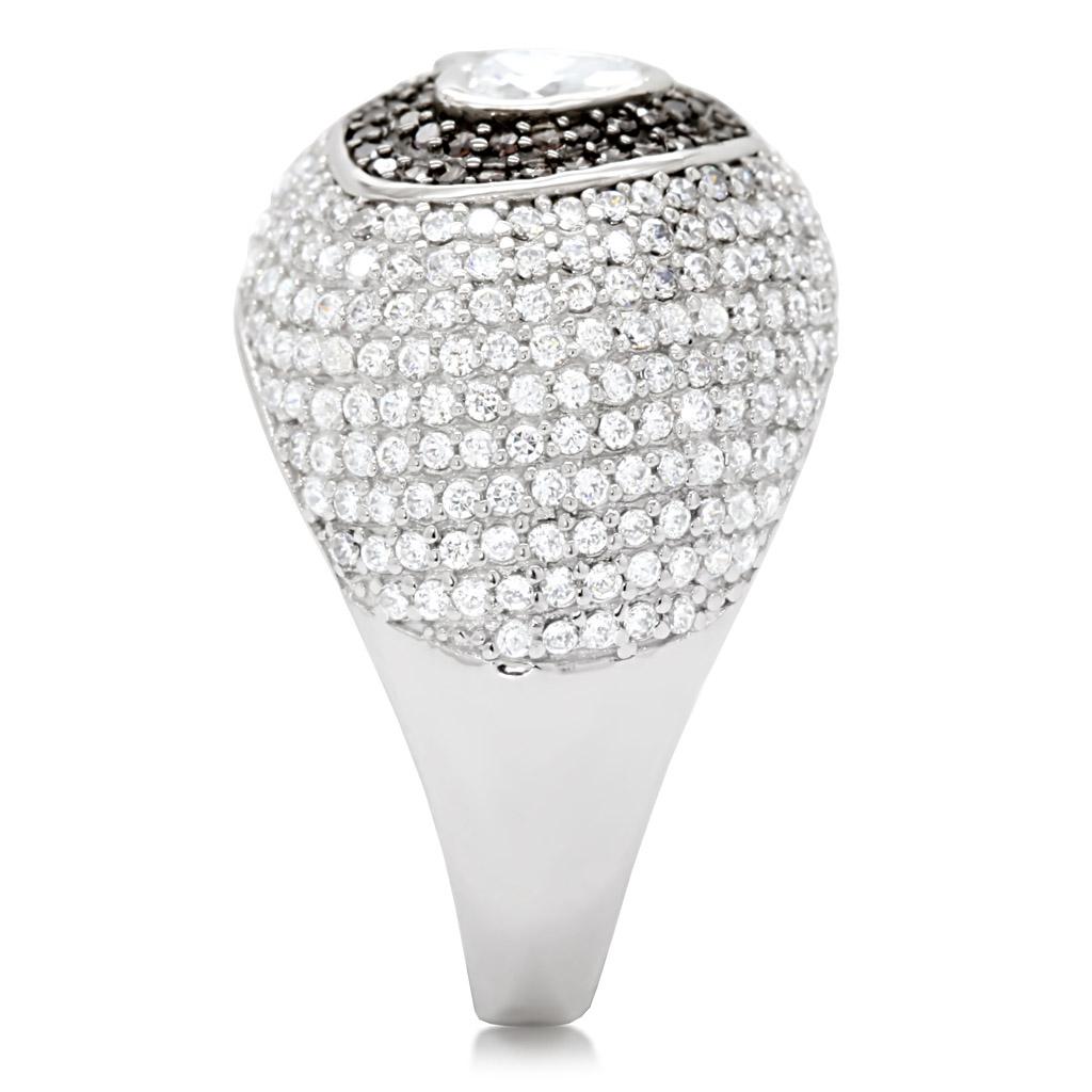 Rhodium + Ruthenium 925 Sterling Silver Ring with AAA Grade CZ  in Brown