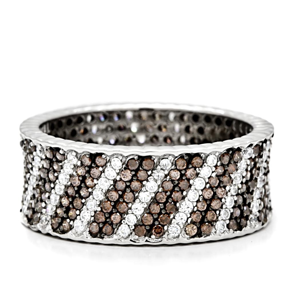 Rhodium + Ruthenium 925 Sterling Silver Ring with AAA Grade CZ  in Brown
