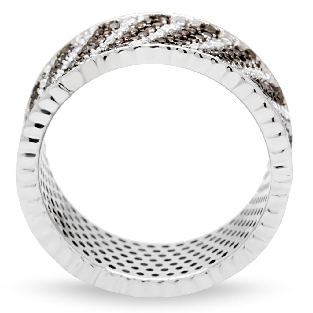 Rhodium + Ruthenium 925 Sterling Silver Ring with AAA Grade CZ  in Brown