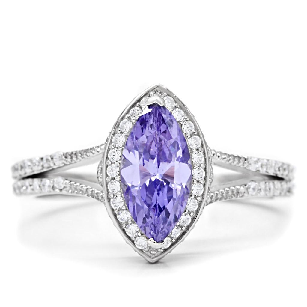 Rhodium 925 Sterling Silver Ring with AAA Grade CZ  in Tanzanite