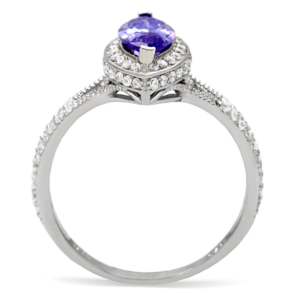 Rhodium 925 Sterling Silver Ring with AAA Grade CZ  in Tanzanite
