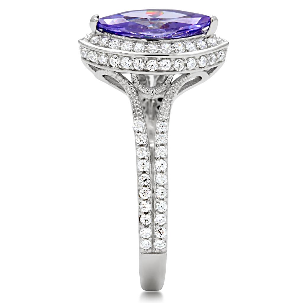 Rhodium 925 Sterling Silver Ring with AAA Grade CZ  in Tanzanite