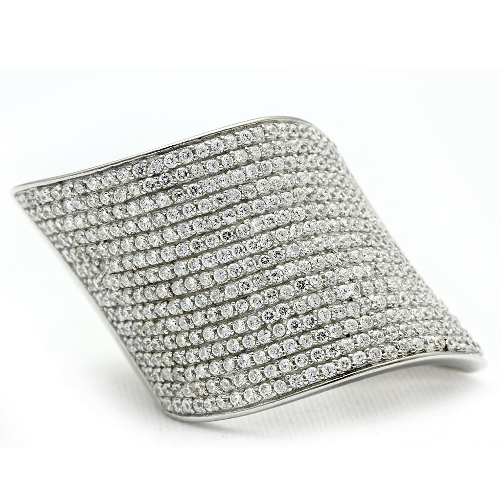 Rhodium 925 Sterling Silver Ring with AAA Grade CZ  in Clear
