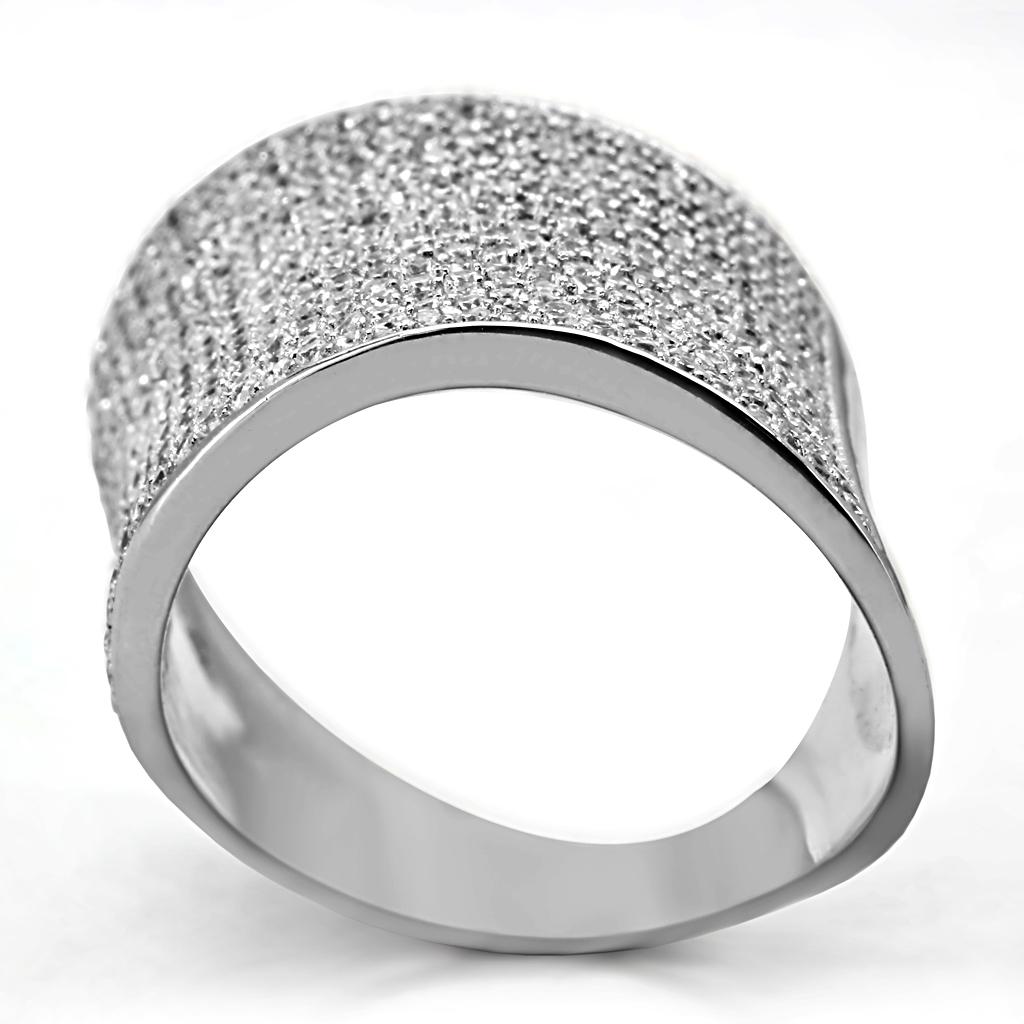 Rhodium 925 Sterling Silver Ring with AAA Grade CZ  in Clear