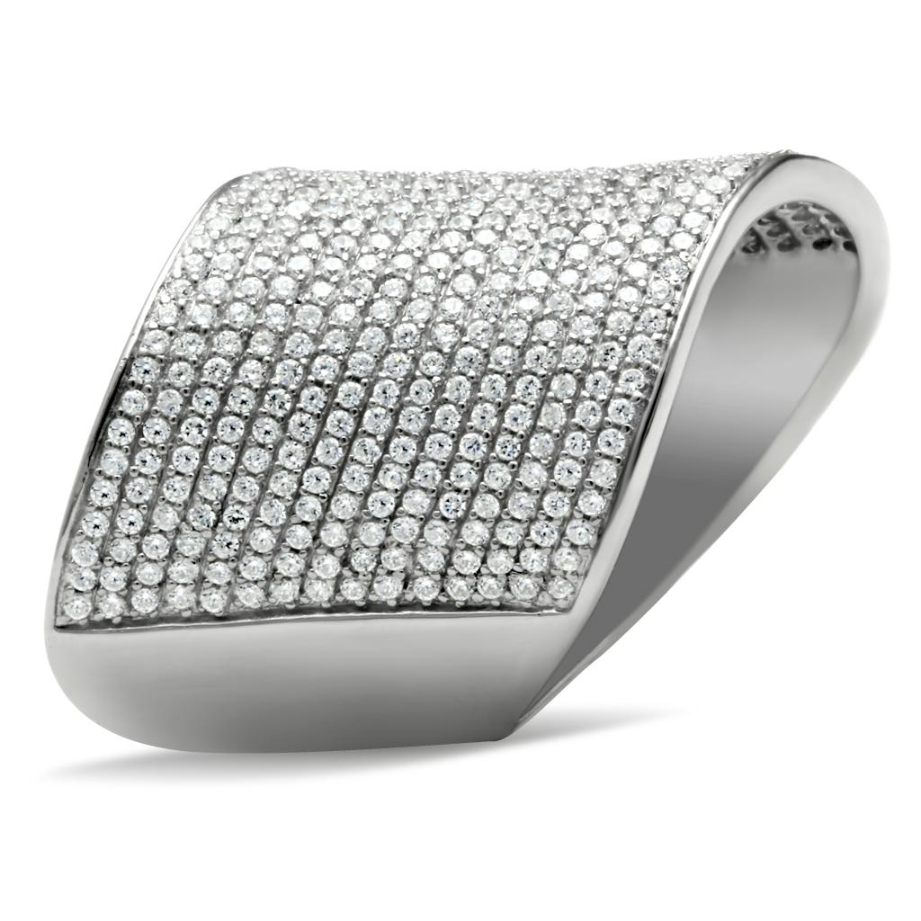 Rhodium 925 Sterling Silver Ring with AAA Grade CZ  in Clear