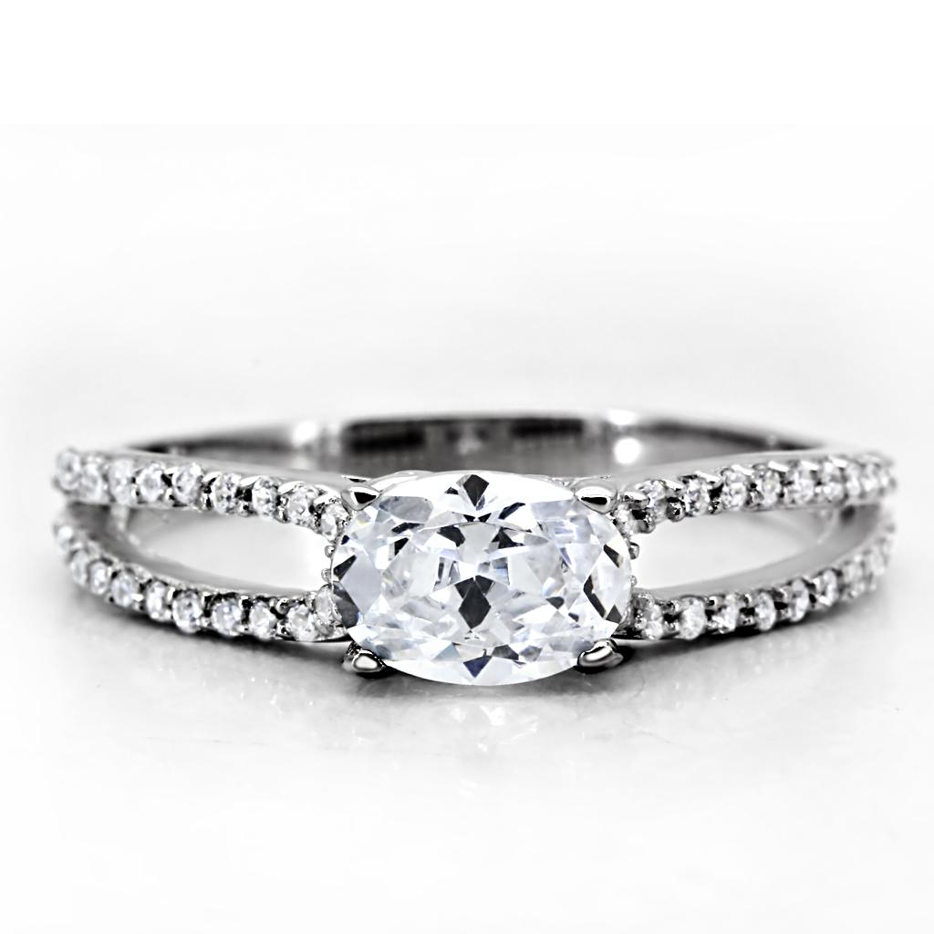 Rhodium 925 Sterling Silver Ring with AAA Grade CZ  in Clear