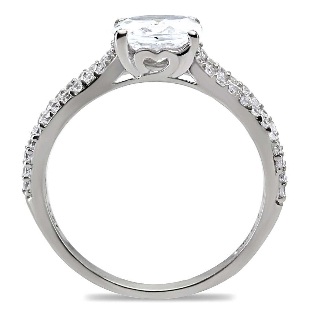 Rhodium 925 Sterling Silver Ring with AAA Grade CZ  in Clear