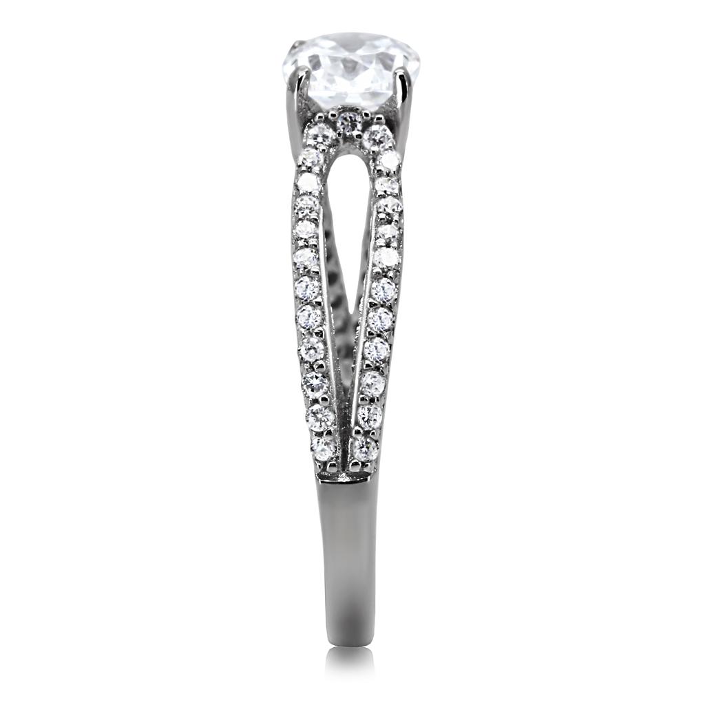 Rhodium 925 Sterling Silver Ring with AAA Grade CZ  in Clear