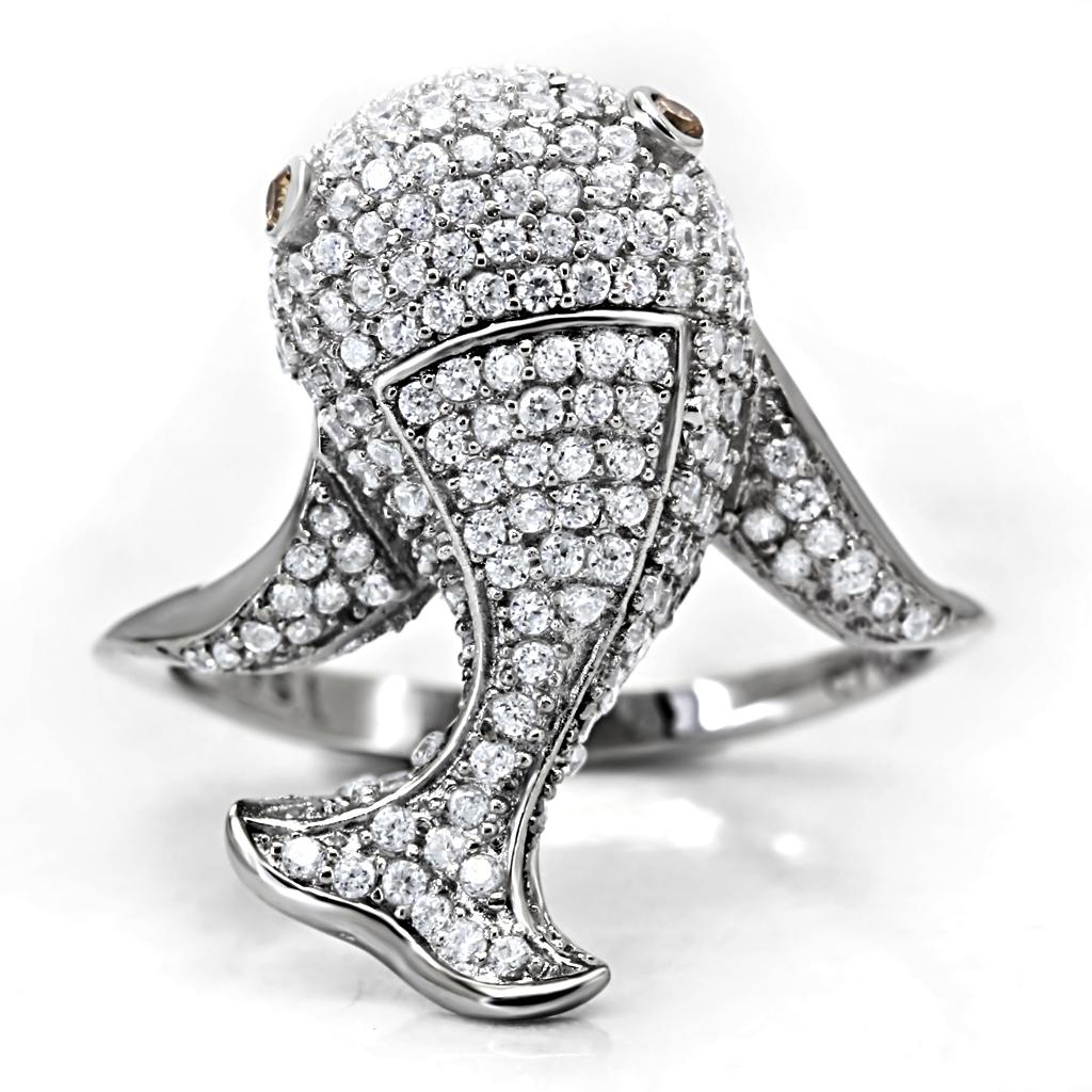 Rhodium 925 Sterling Silver Ring with AAA Grade CZ  in Brown