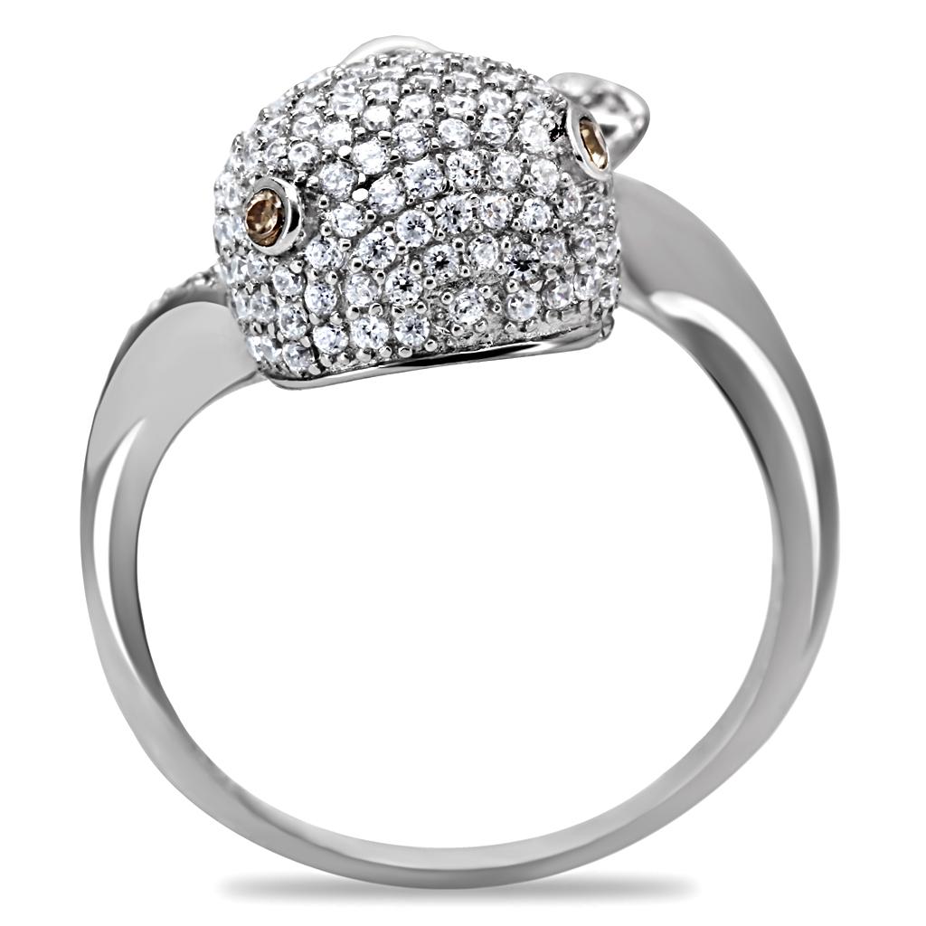 Rhodium 925 Sterling Silver Ring with AAA Grade CZ  in Brown