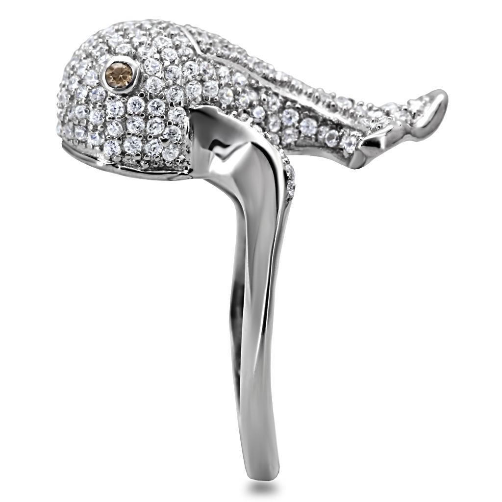 Rhodium 925 Sterling Silver Ring with AAA Grade CZ  in Brown