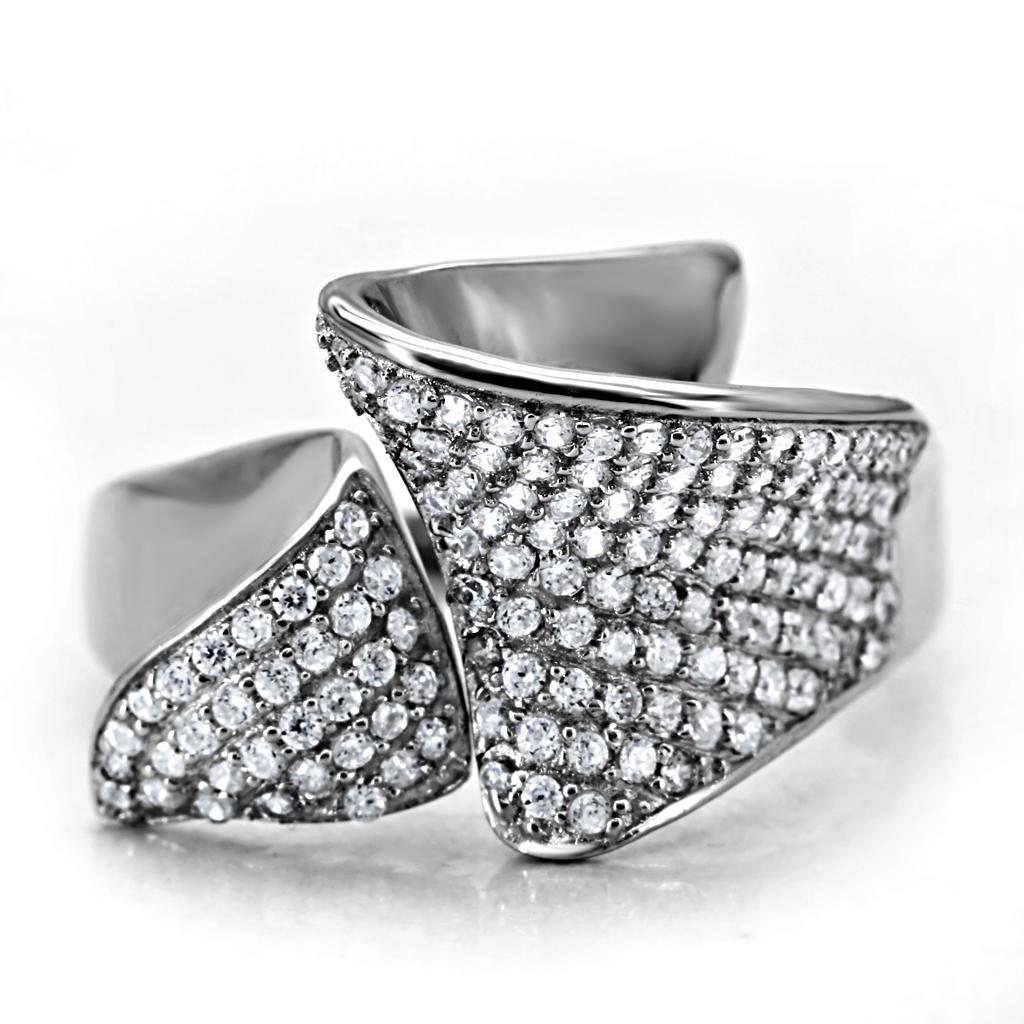 Rhodium 925 Sterling Silver Ring with AAA Grade CZ  in Clear