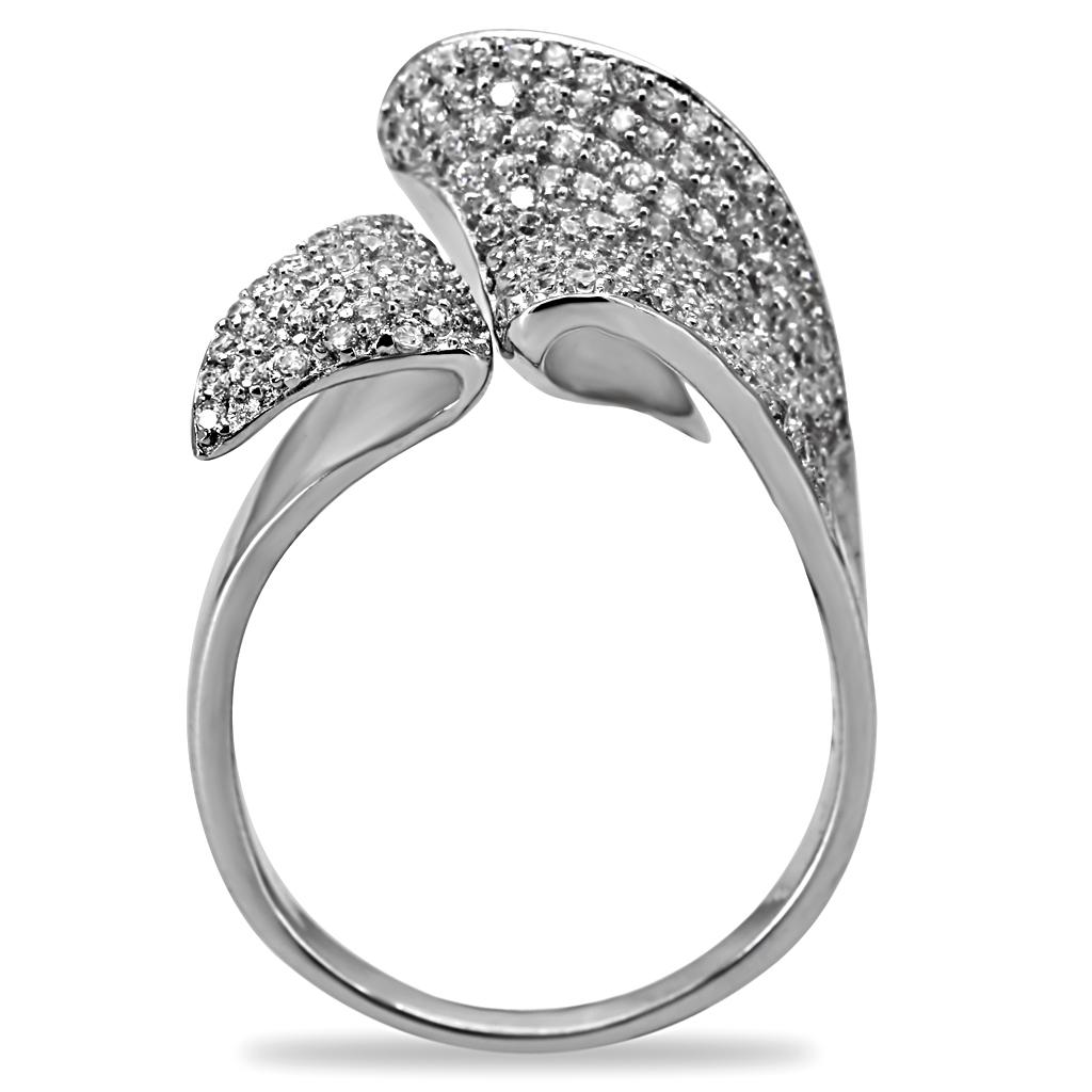 Rhodium 925 Sterling Silver Ring with AAA Grade CZ  in Clear
